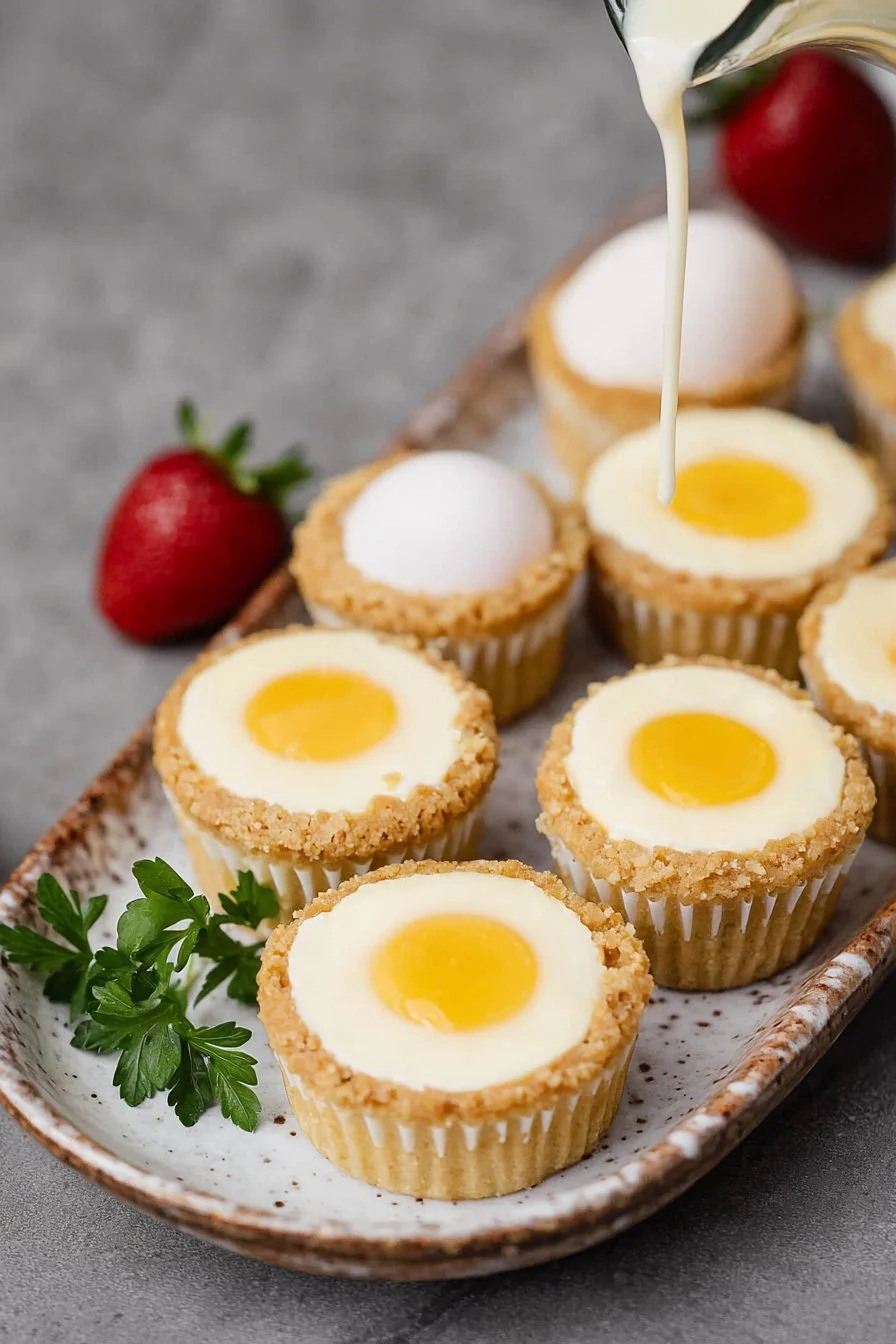 Hausgemachte Mini-Cheesecakes mit Beeren-Topping auf einem Teller