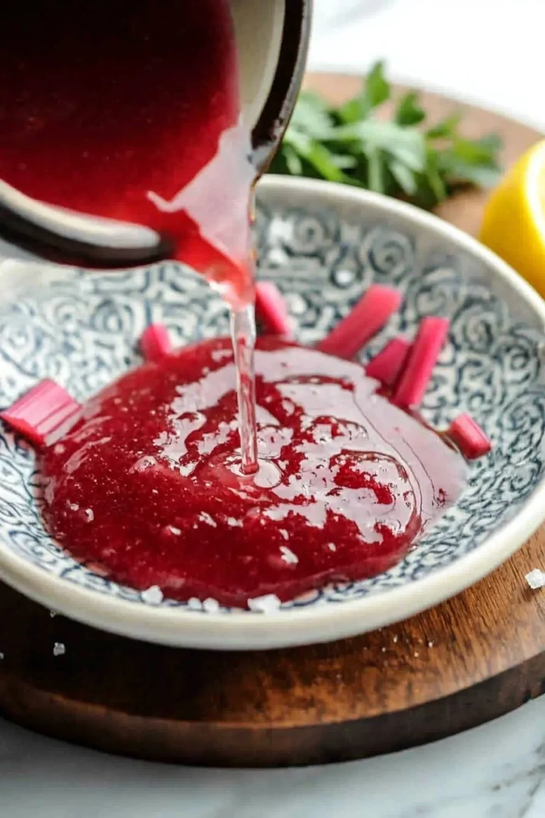 Einfache hausgemachte Rhabarbersauce in einer Schale