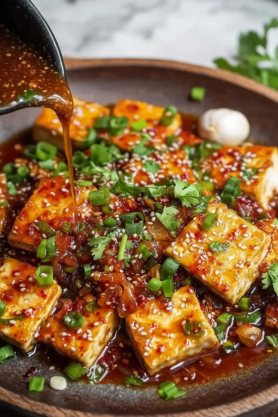 Einfache koreanische geschmorte Tofu auf einem Teller serviert