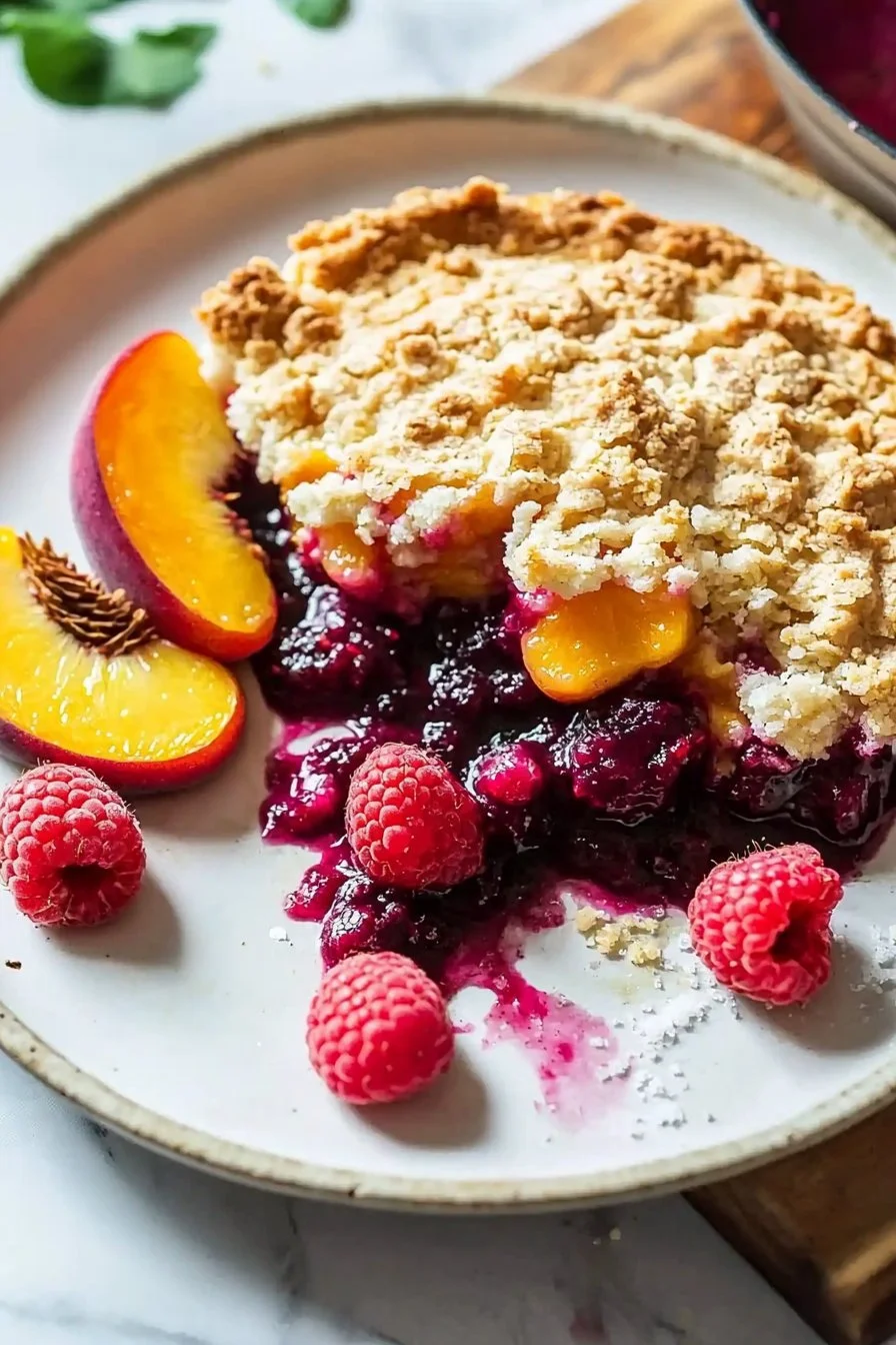 Einfache Pfirsich- und Himbeer-Cobbler