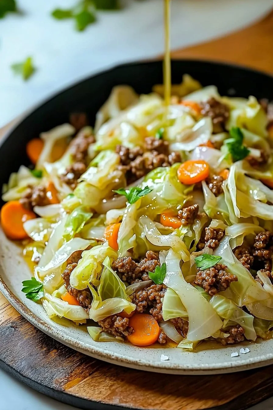 Einfaches Rezept für Rinderhack-Kohl-Pfanne mit frischem Gemüse und Gewürzen