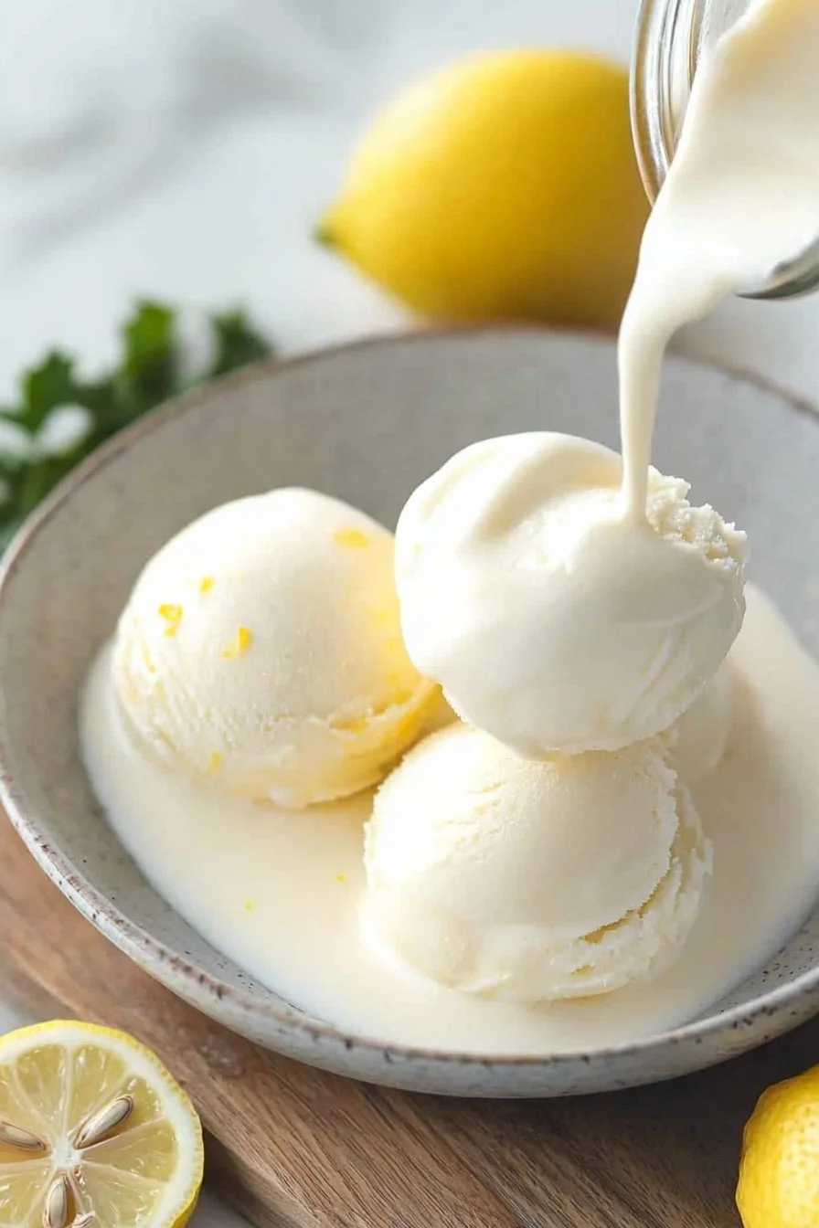 Hausgemachtes Zitronen-Gelato mit frischen Zitronen und cremiger Textur