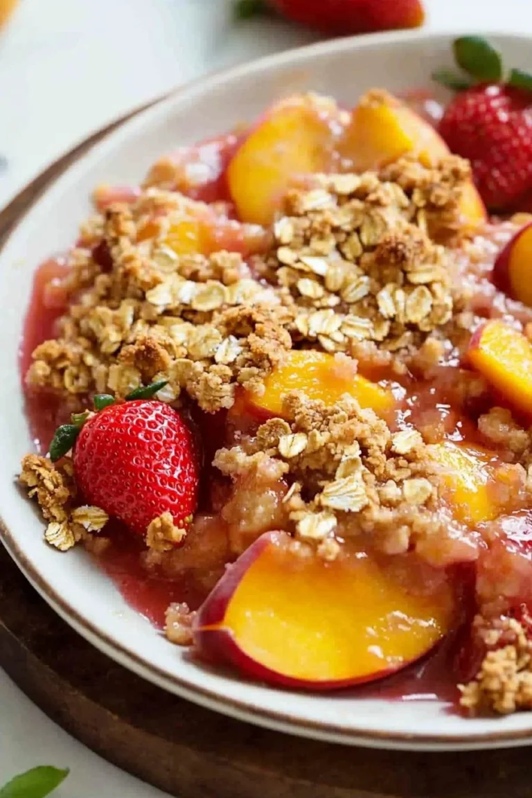 Erdbeer-Pfirsich-Crisp mit frischen Früchten und knuspriger Kruste