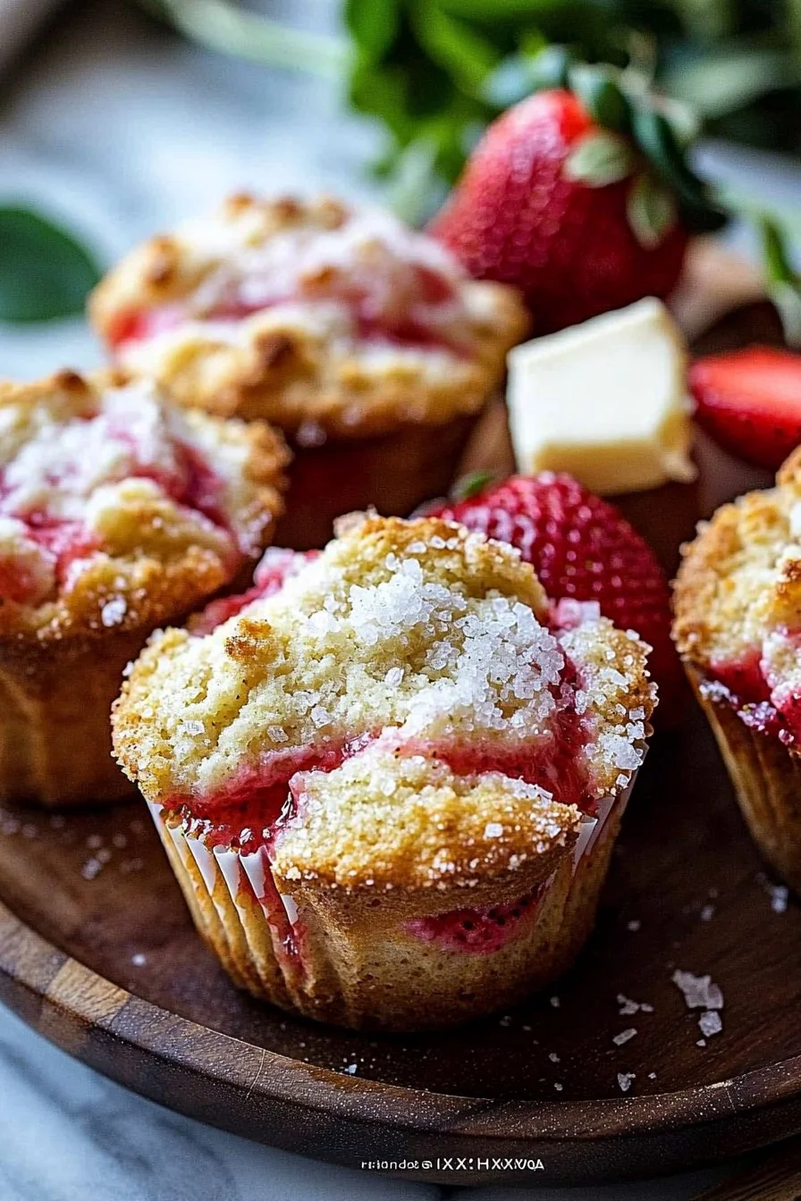 Erdbeer-Shortcake-Muffins mit frischen Erdbeeren und Sahne dekoriert