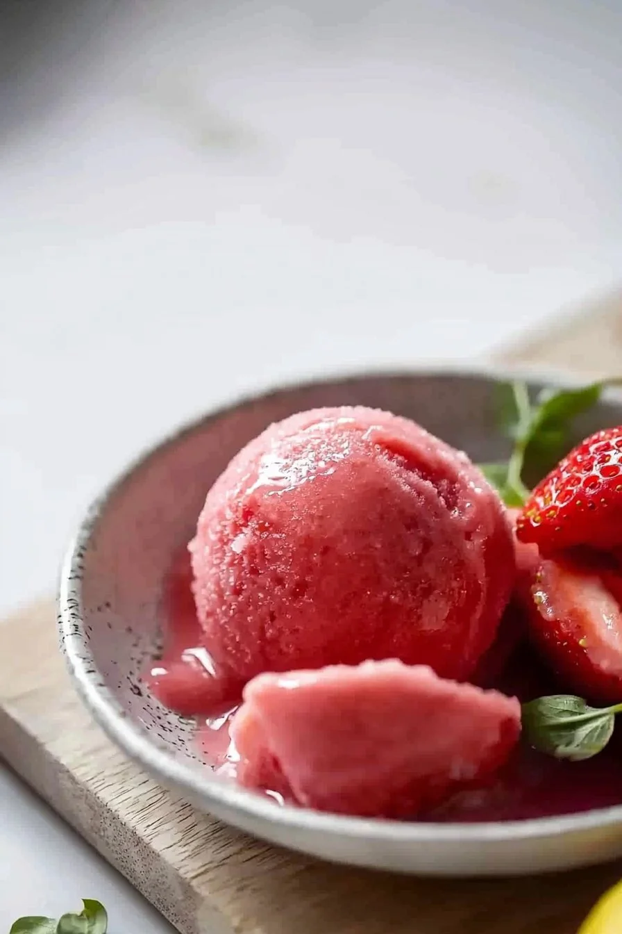 Hausgemachtes Erdbeer-Zitronen-Sorbet in einer Schale