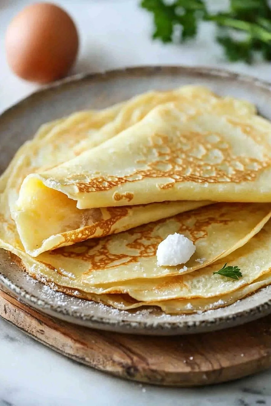 Französisches Crêpe-Rezept mit gefüllten Crêpes auf einem Teller