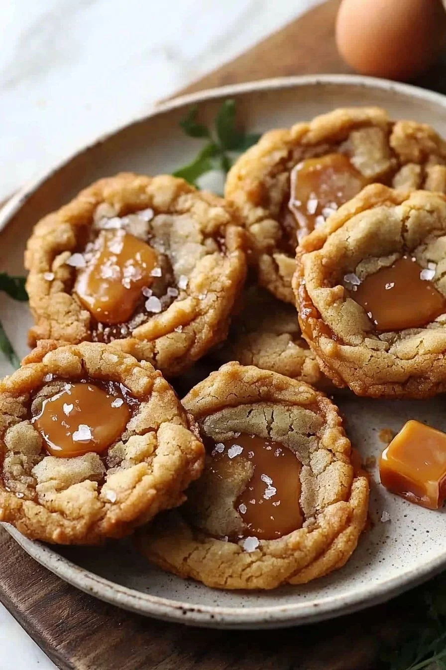 Frittierte gesalzene Karamelkekse auf einem Teller, lecker und verführerisch.