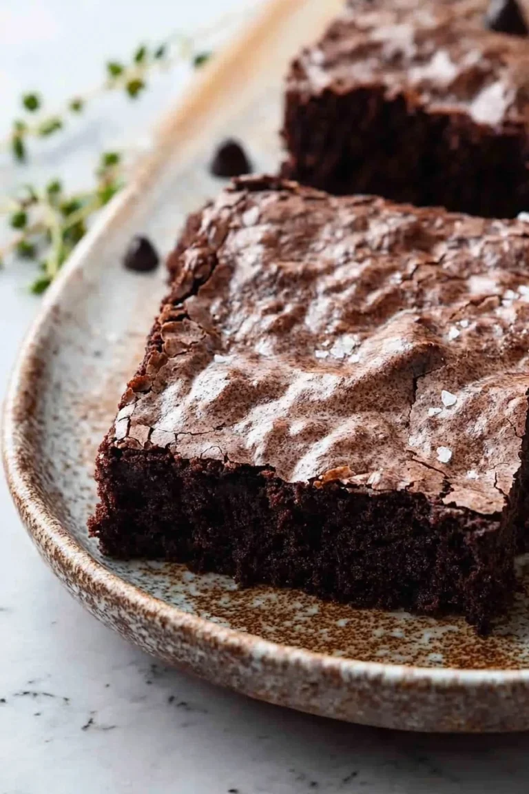 Fudgy Luftfritteusen-Brownies auf einem Teller, servierbereit.