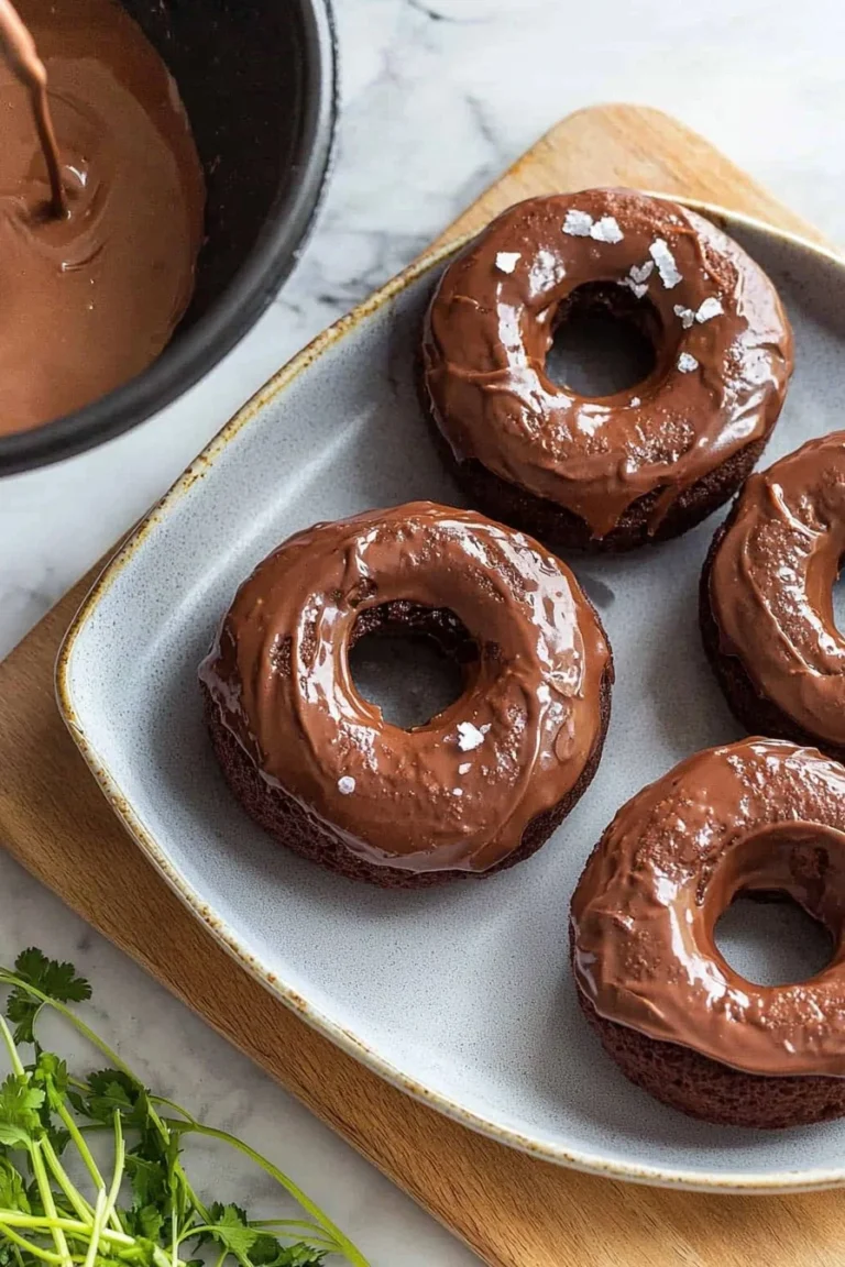 Gebackene Schokoladendoughnuts auf einem Teller mit Schokoladensauce
