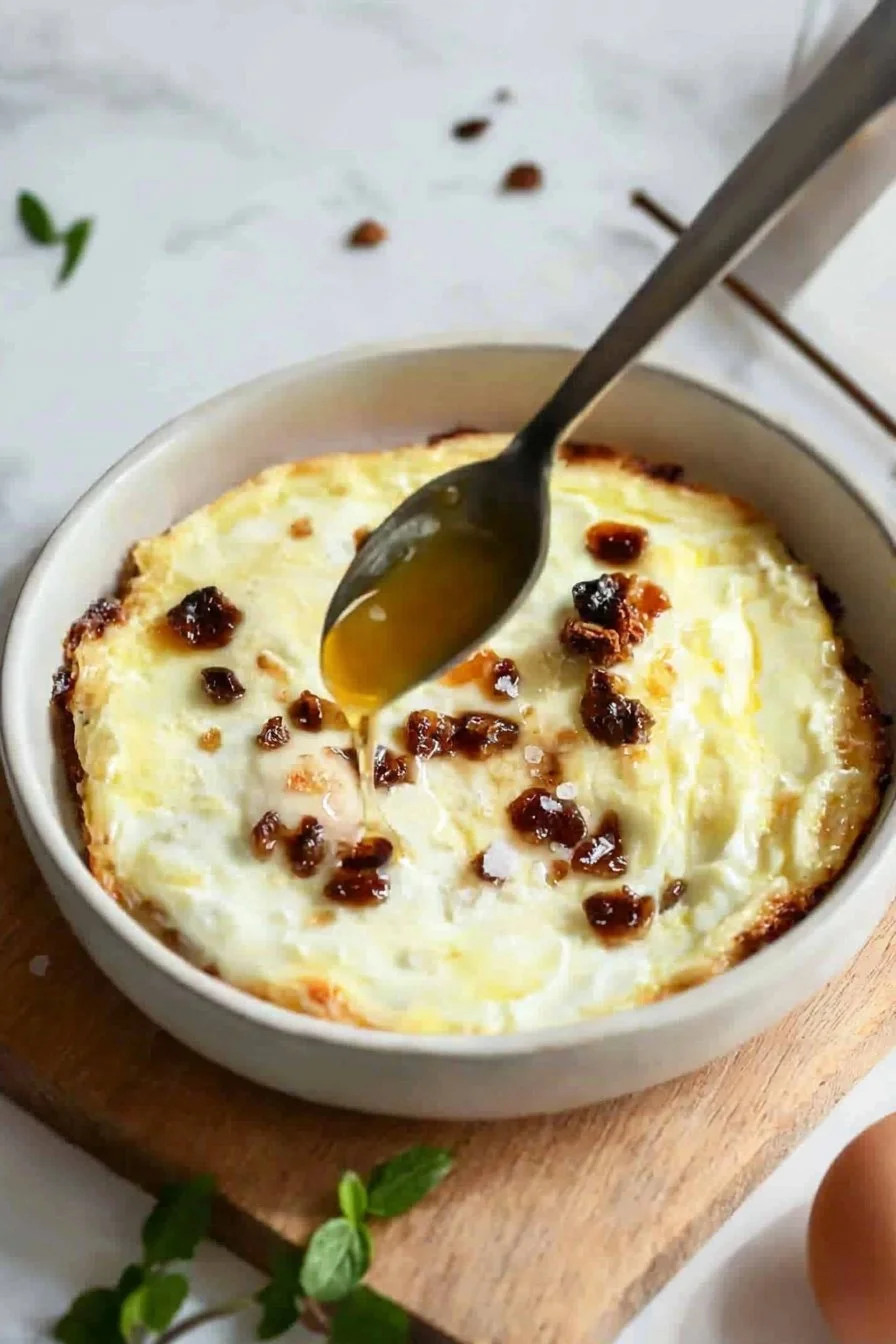 Gebackener griechischer Joghurt mit frischen Früchten und Honig