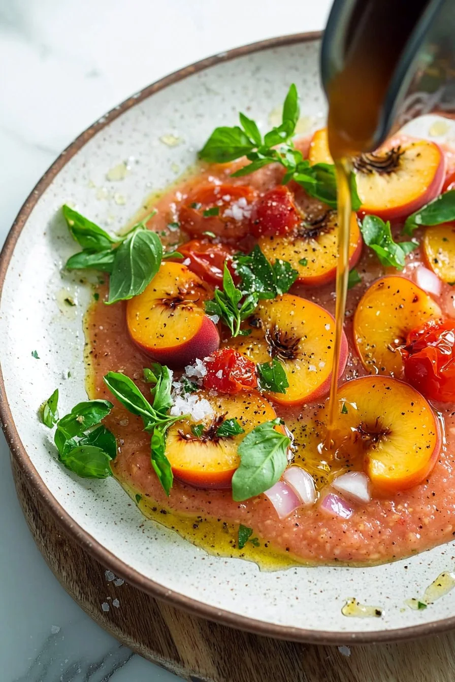 Geröstete Pfirsich- und Tomatengazpacho