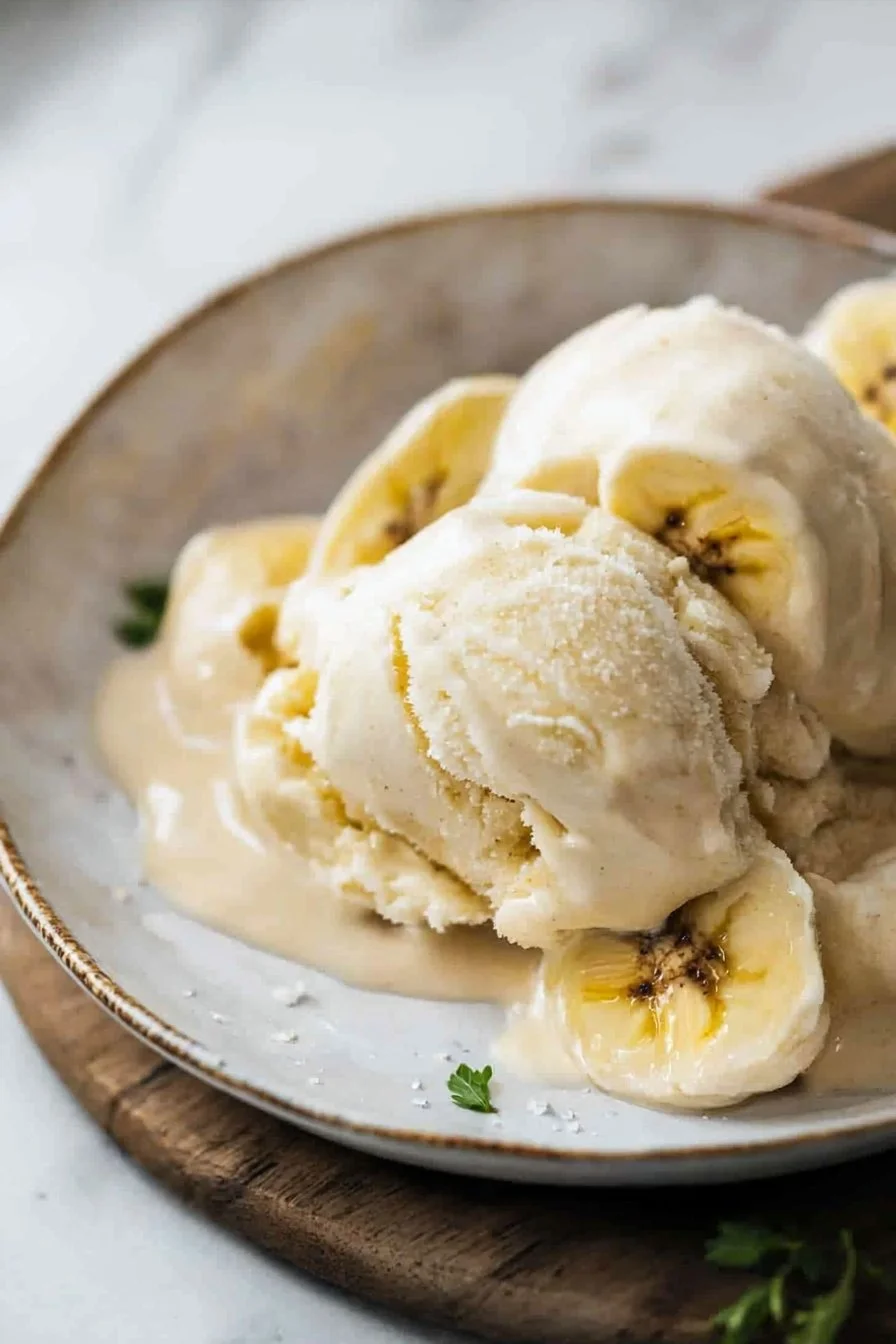 Gesunde Bananeneiscreme mit frischen Bananen und leckerem Topping