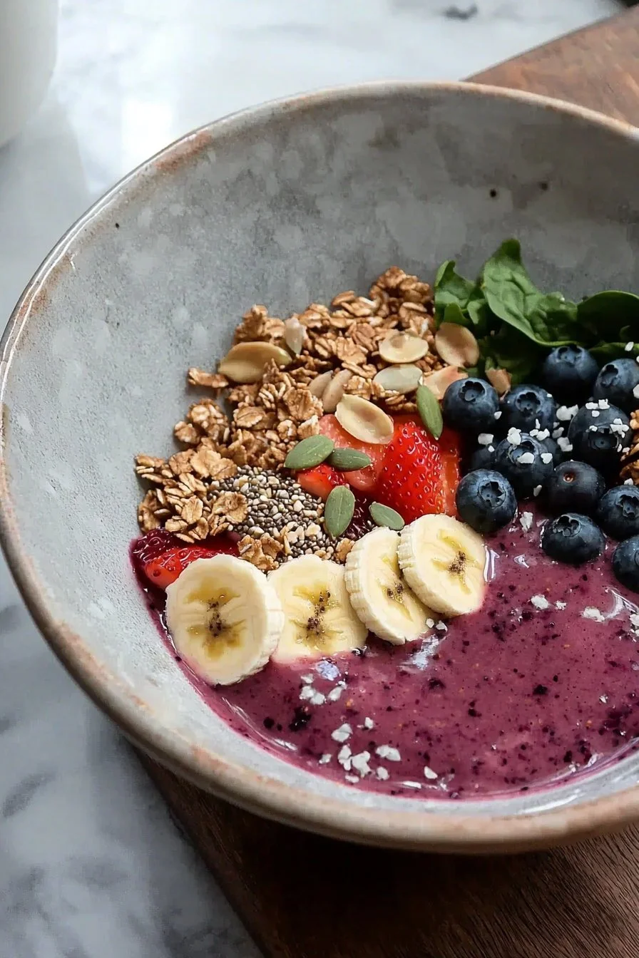 Gesunde Smoothie Schüssel mit frischen Früchten und Toppings