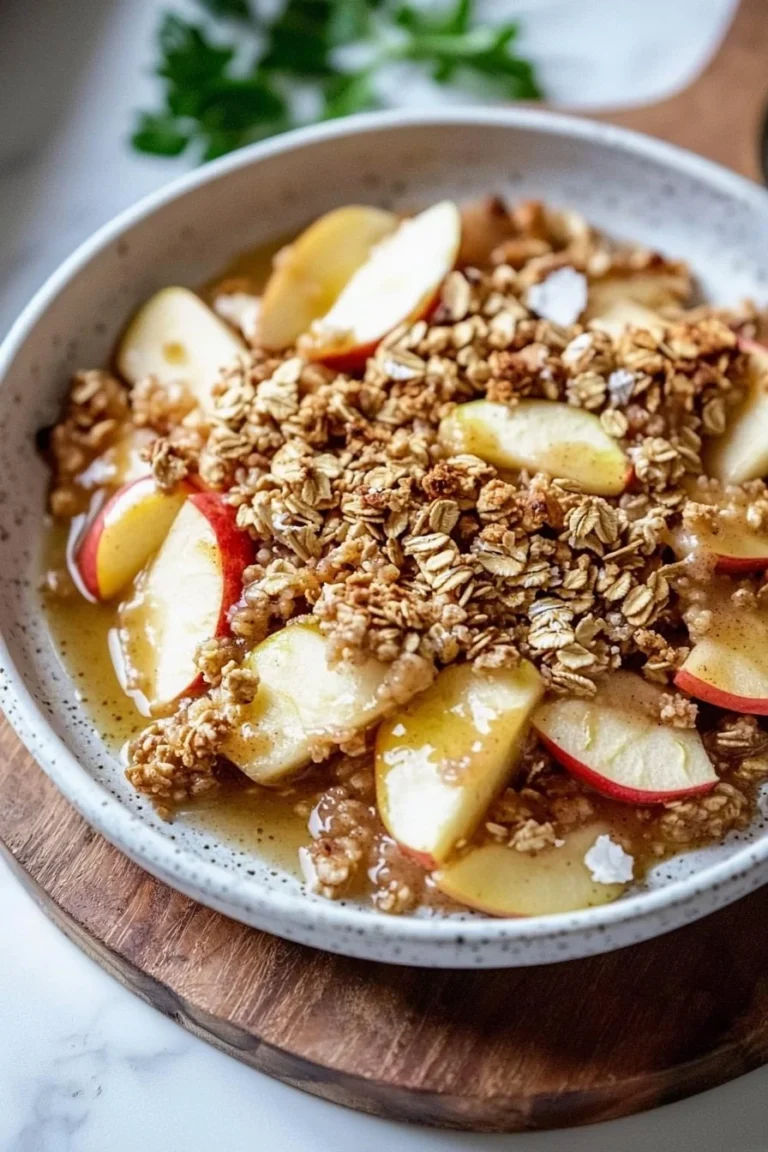 Gesunder High-Protein-Apfel-Crisp mit frischen Äpfeln und proteinreicher Topping-Mischung