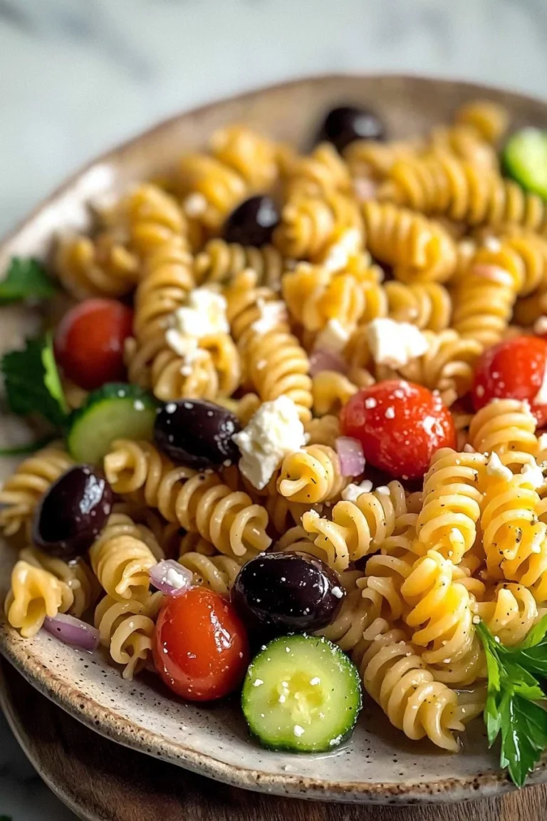 Griechischer Nudelsalat mit frischen Zutaten und aromatischen Gewürzen
