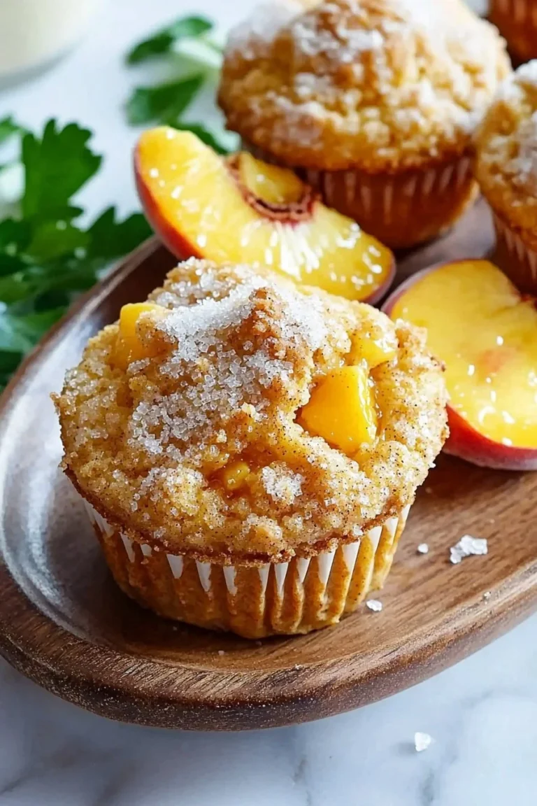 Hausgemachte Pfirsich-Cobbler-Muffins frisch aus dem Ofen