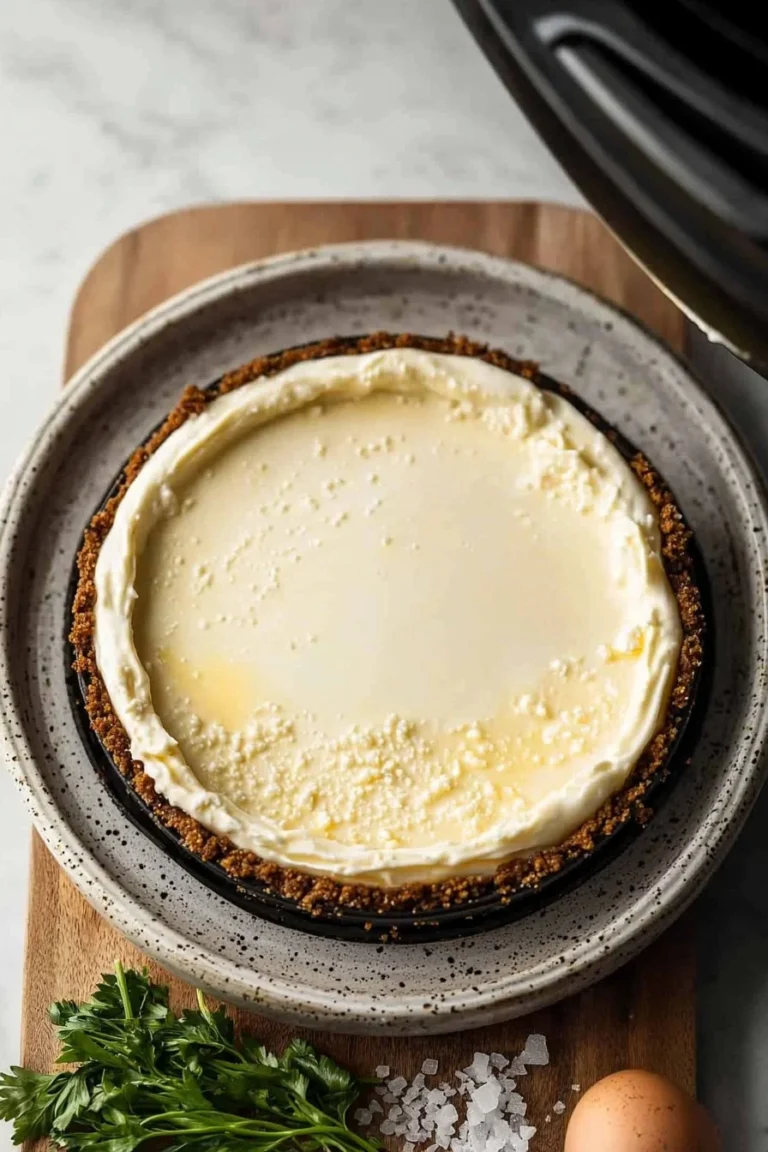 Hausgemachter Cheesecake aus der Heißluftfritteuse auf einem Teller serviert