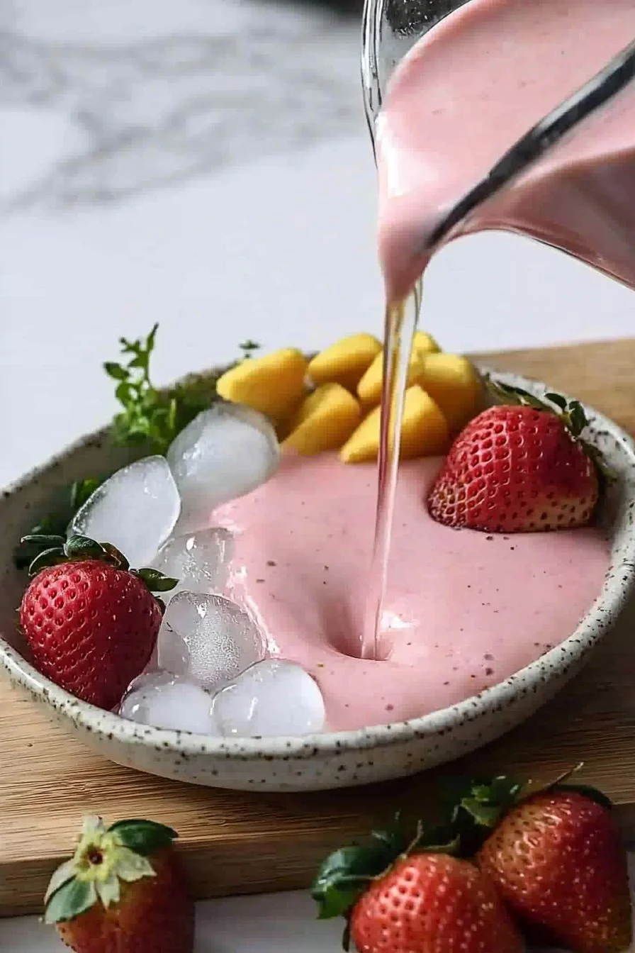 Leckerer hausgemachter Erdbeersmoothie mit frischen Erdbeeren