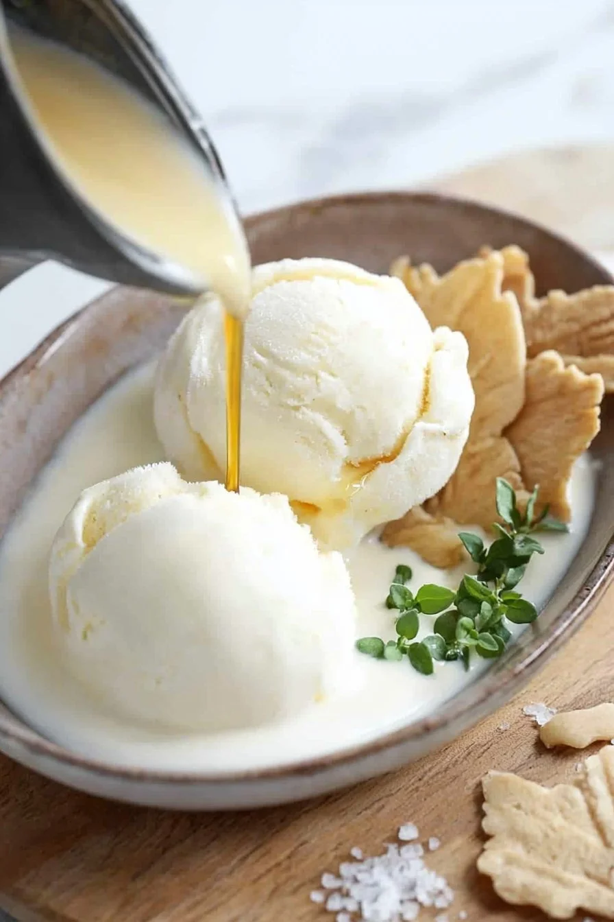 Hausgemachtes Ahorn-Eiscreme in einer Schale auf einem Tisch