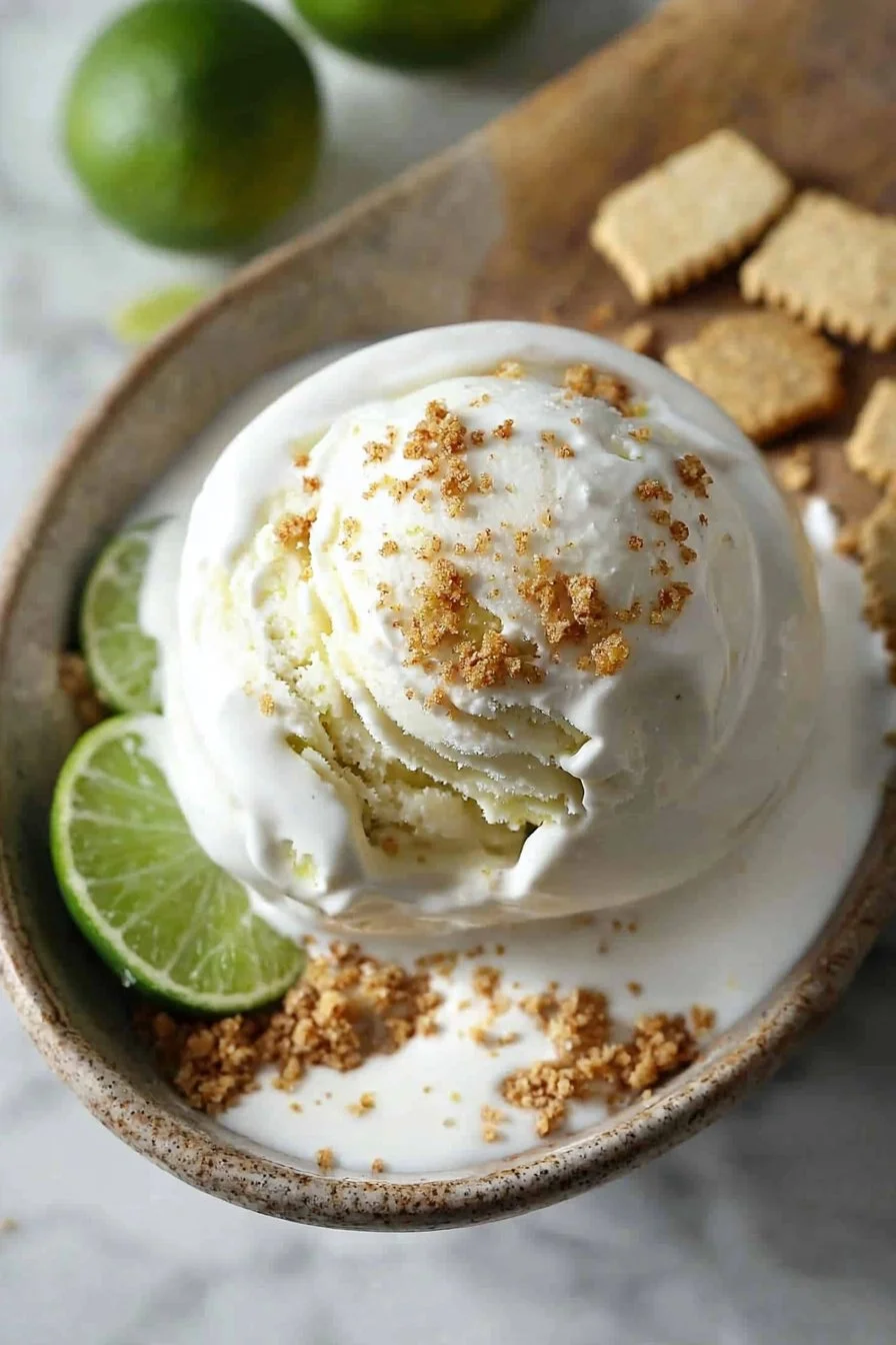 Hausgemachtes Key Lime Pie Eis serviert in einer Eisschale.