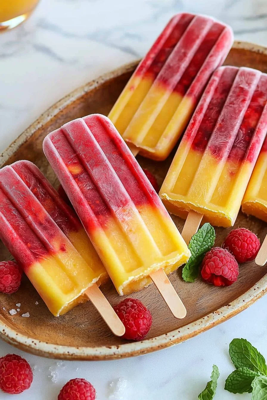 Himbeer-Pfirsich-Popsicles