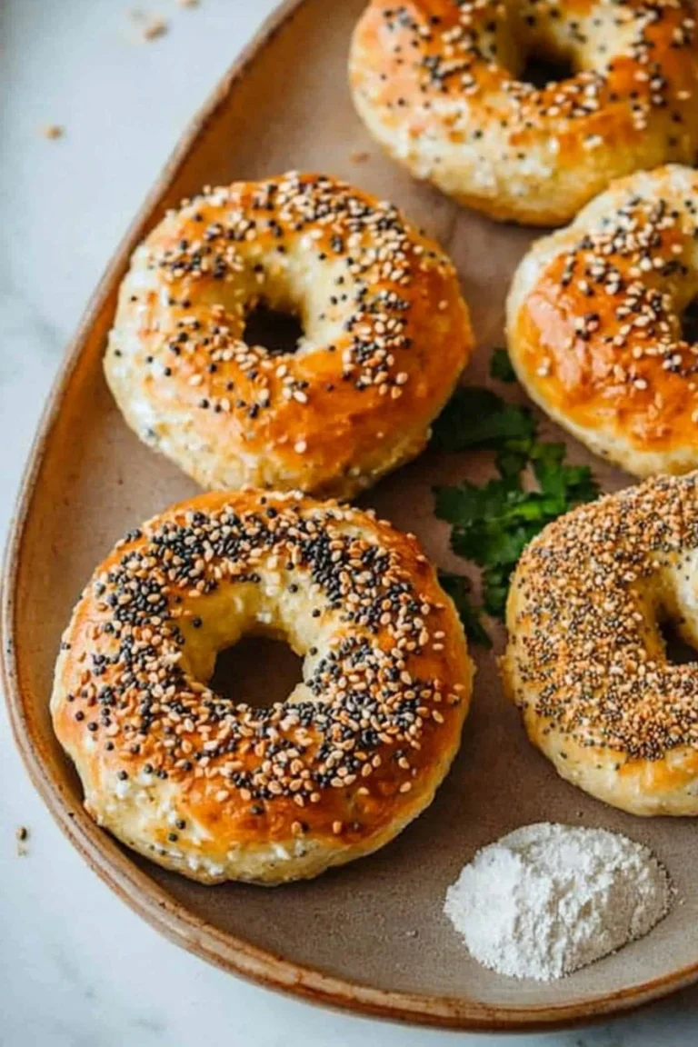 Protein Quark Bagels in verschiedenen Variationen auf einem Holzbrett