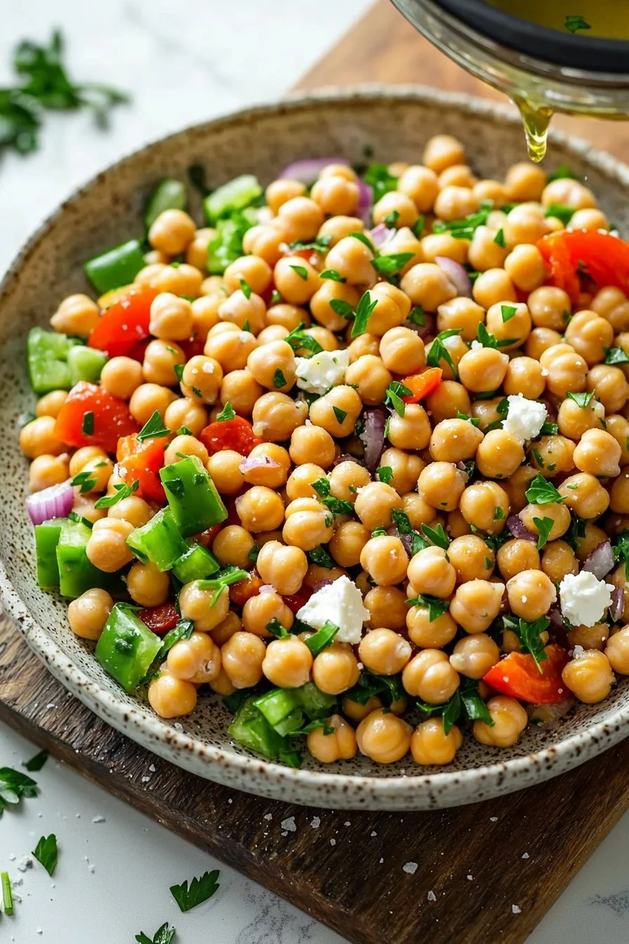 Hoher Protein-Kichererbsensalat mit frischen Zutaten