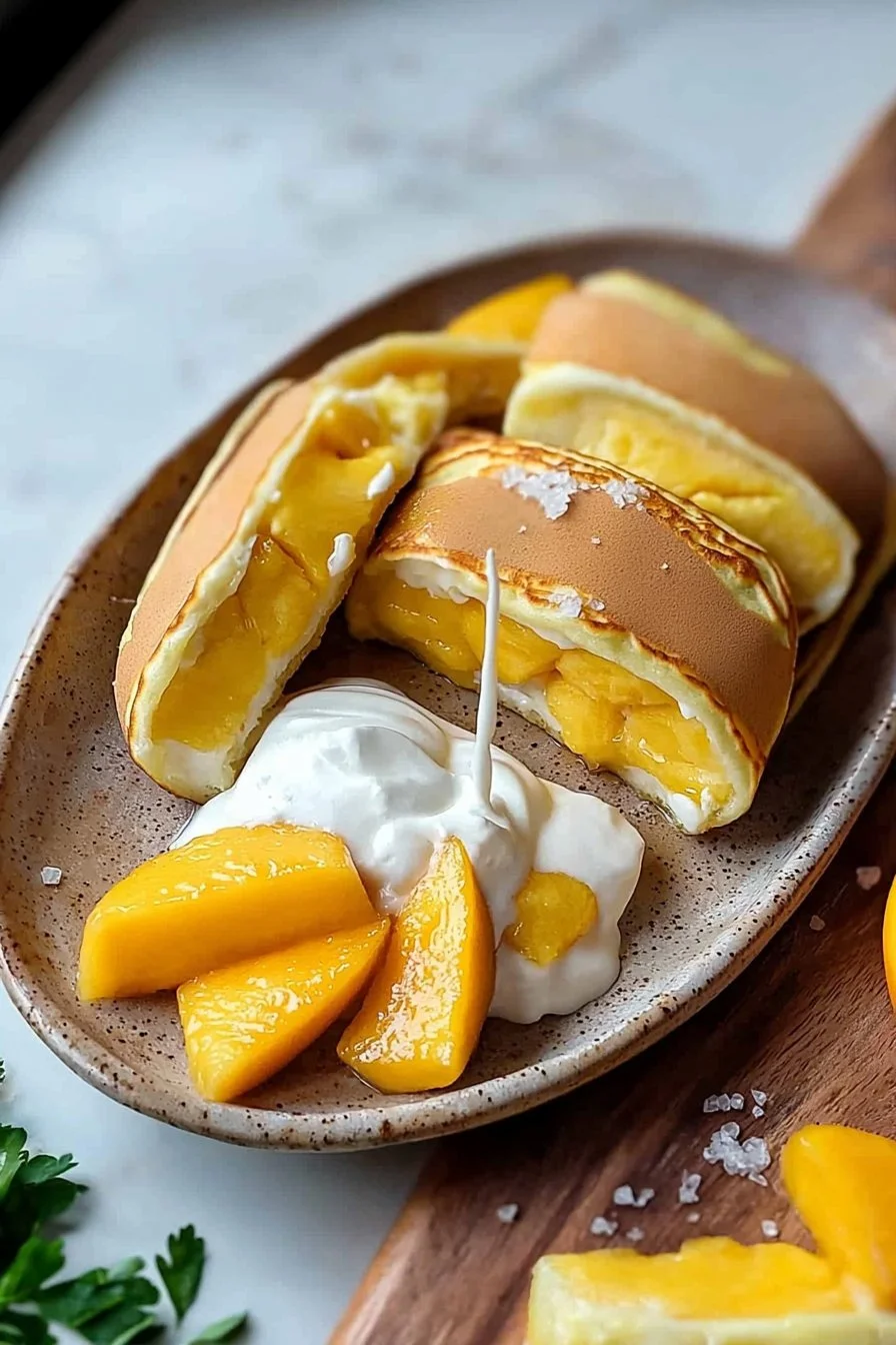 Hongkong-Stil Mango-Pfannkuchen auf einem Teller serviert