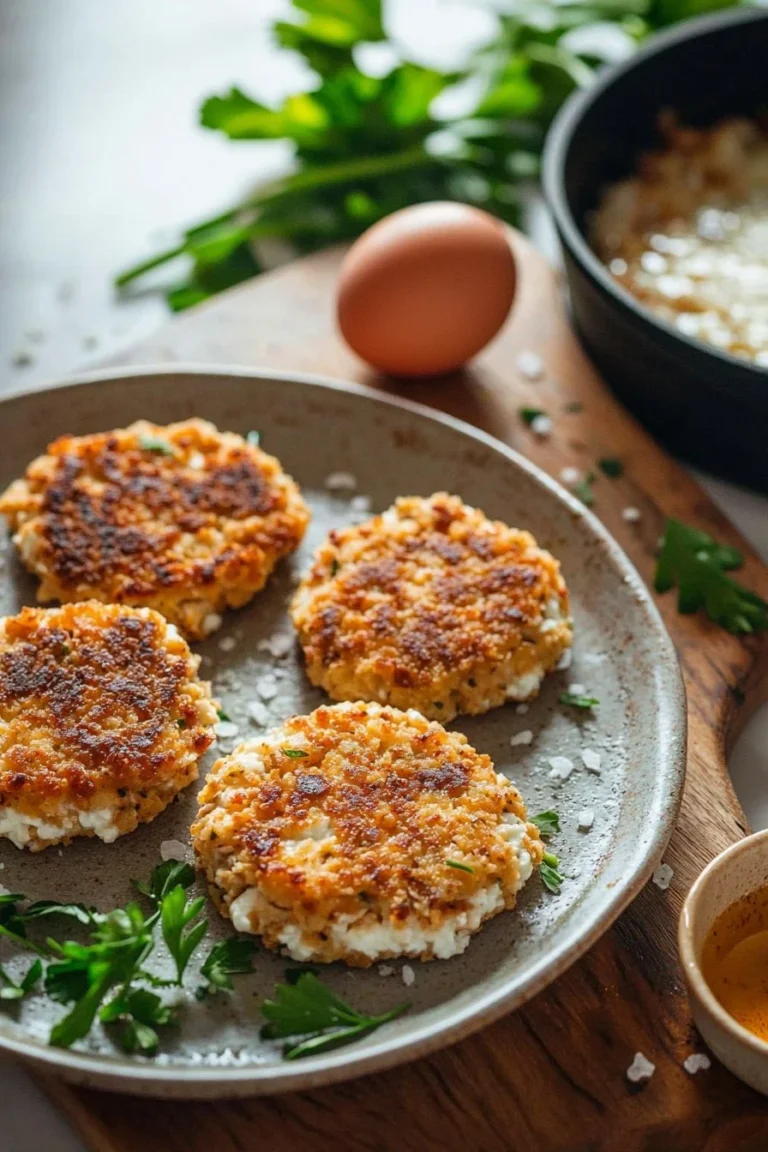 Hühnchen-Cottage-Cheese-Patties auf einem Teller serviert