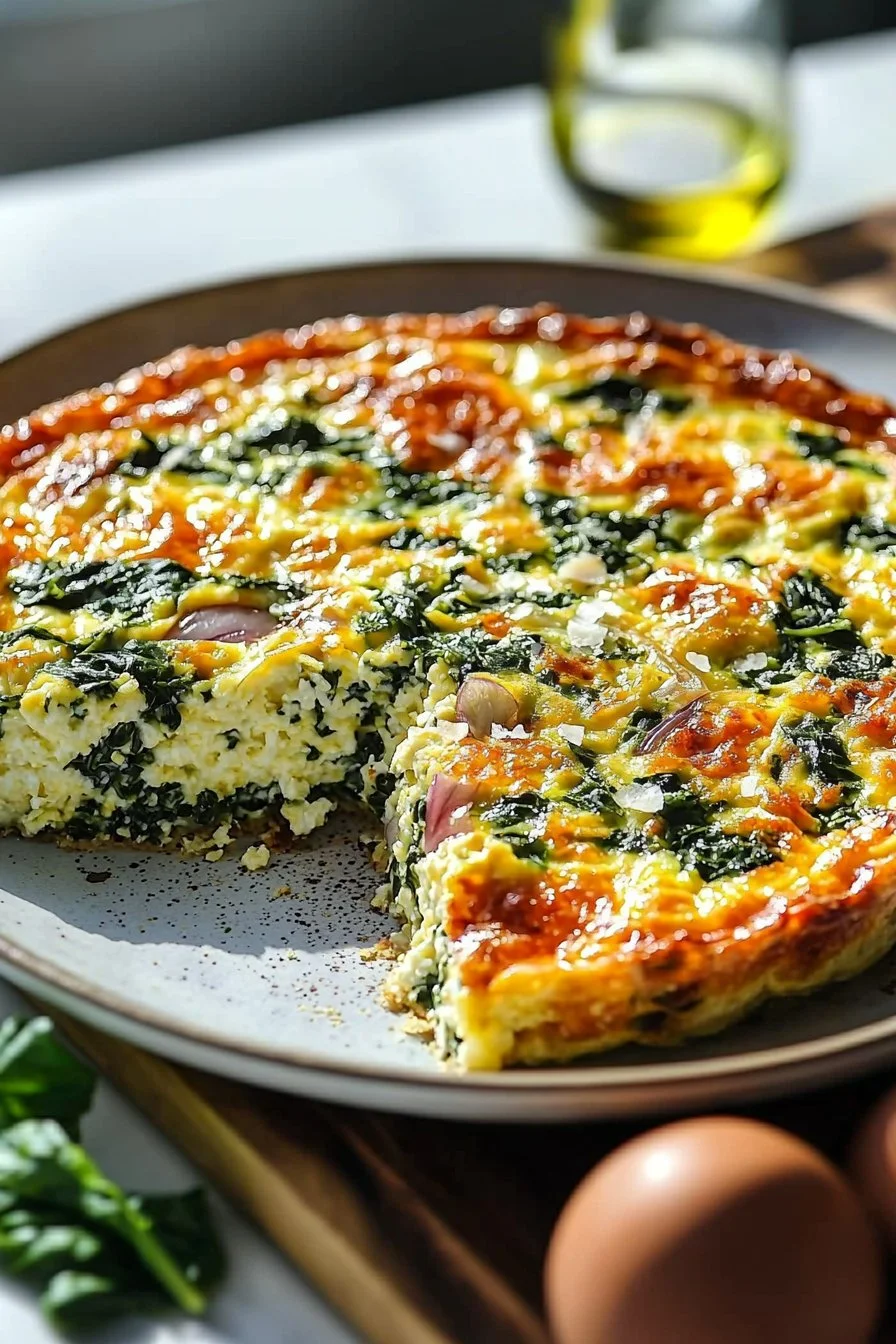 Hüttenkäse Krustenlose Quiche auf einem Teller serviert
