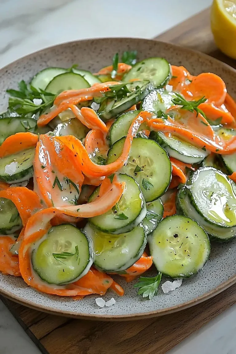 Gesunder Karotten Gurkensalat in einer Schüssel serviert