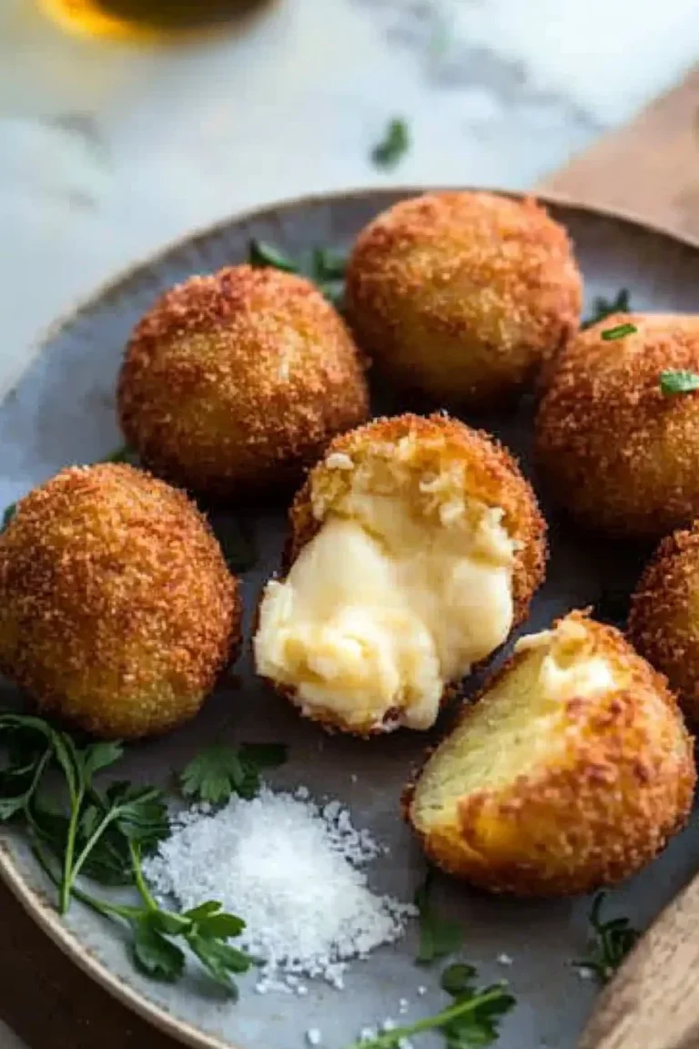 Käse Kartoffel Kroketten frisch zubereitet auf einem Teller