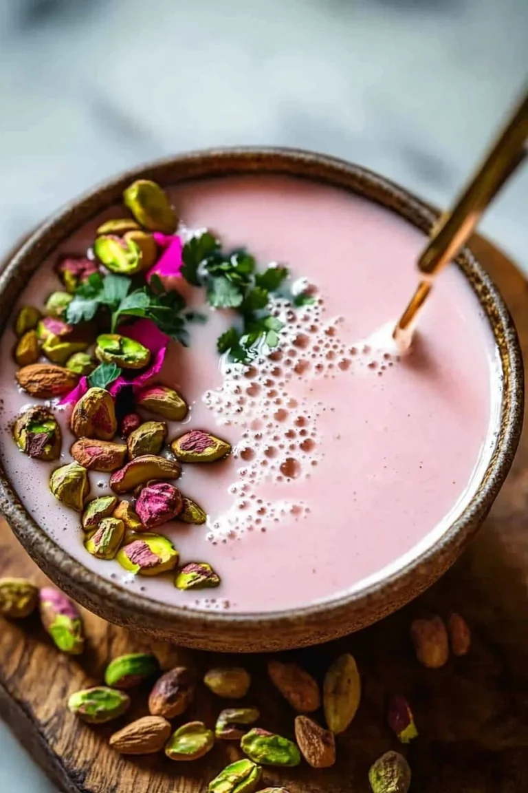 Kashmiri Pink Chai Rezept mit aromatischen Gewürzen und cremigem Schaum