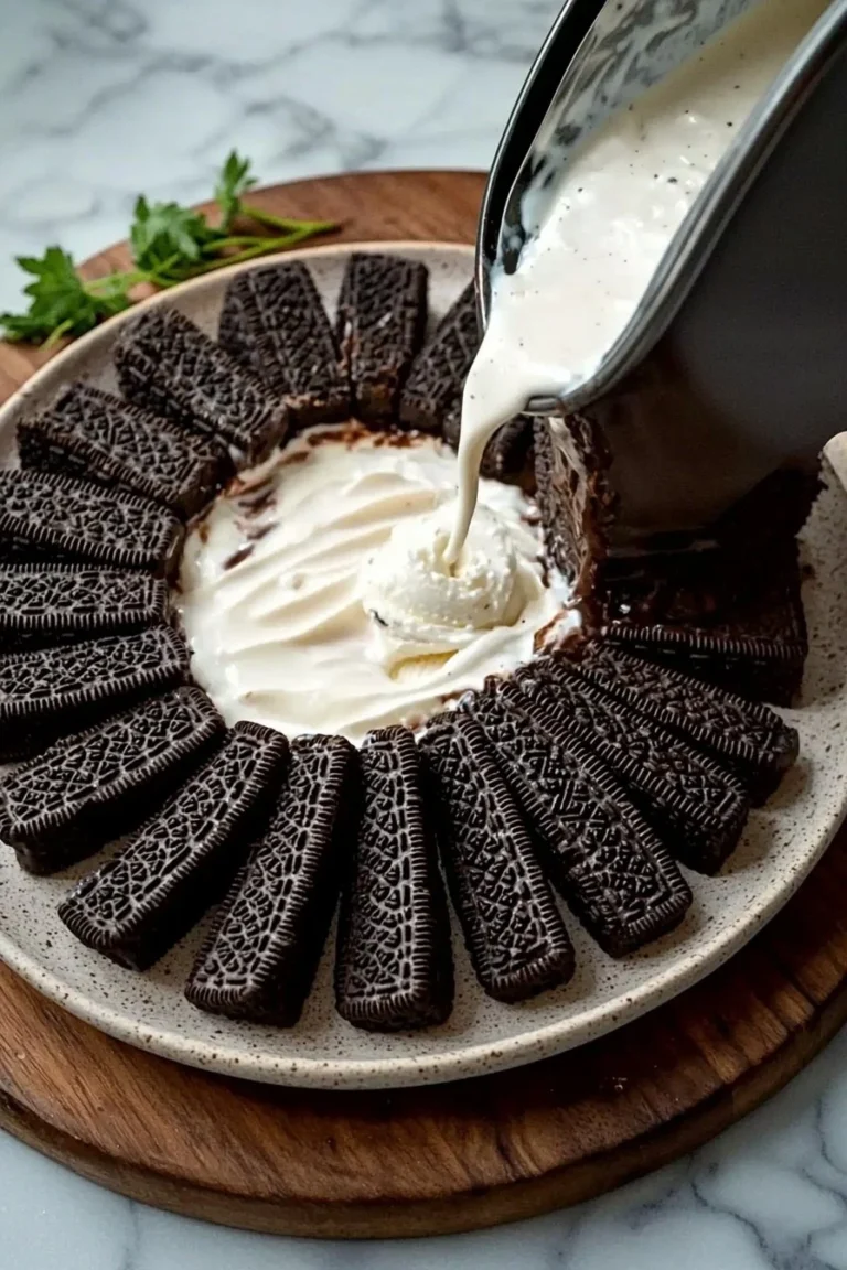 Leckeres Oreo-Eis-Cake ohne Backen auf einem Teller