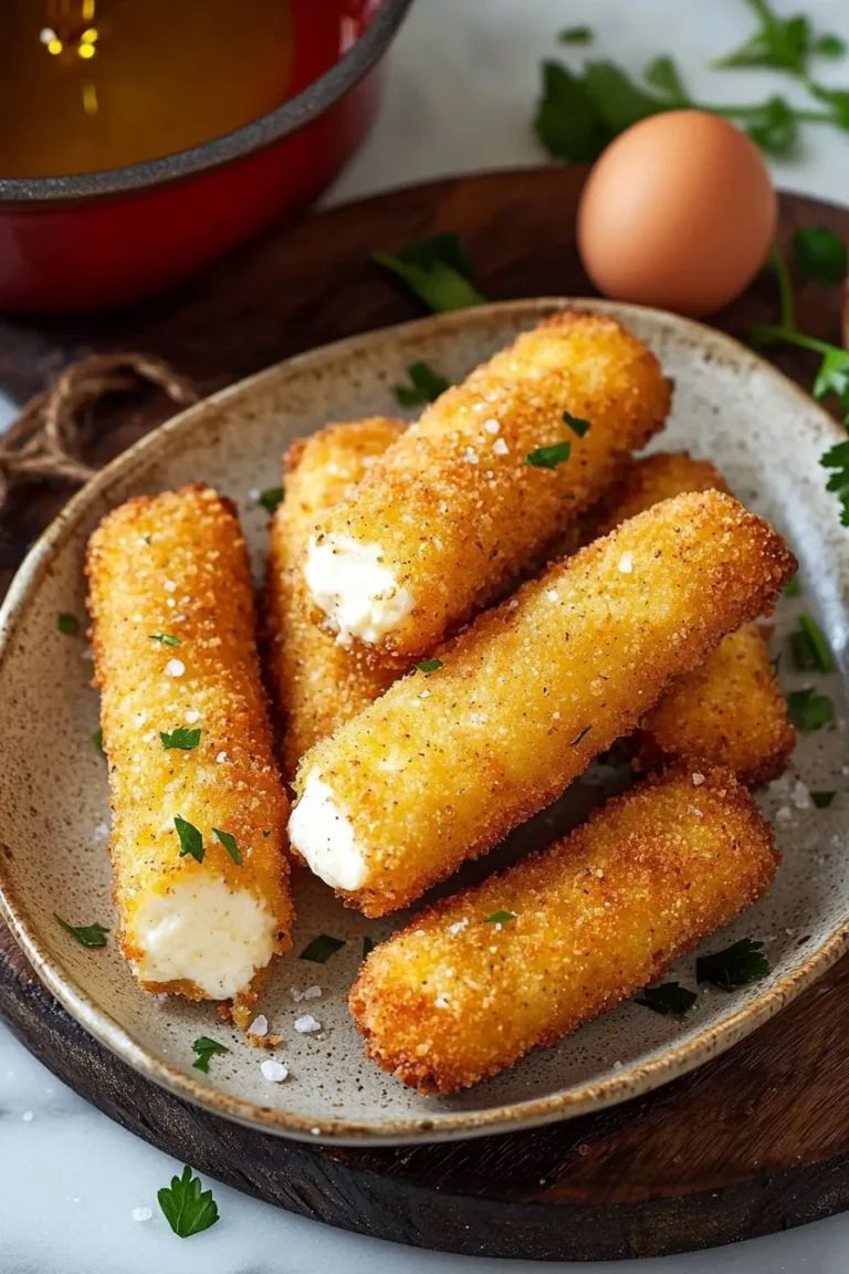 Keto-Mozzarella-Stäbchen auf einem Teller, perfekt für Low-Carb Diäten.