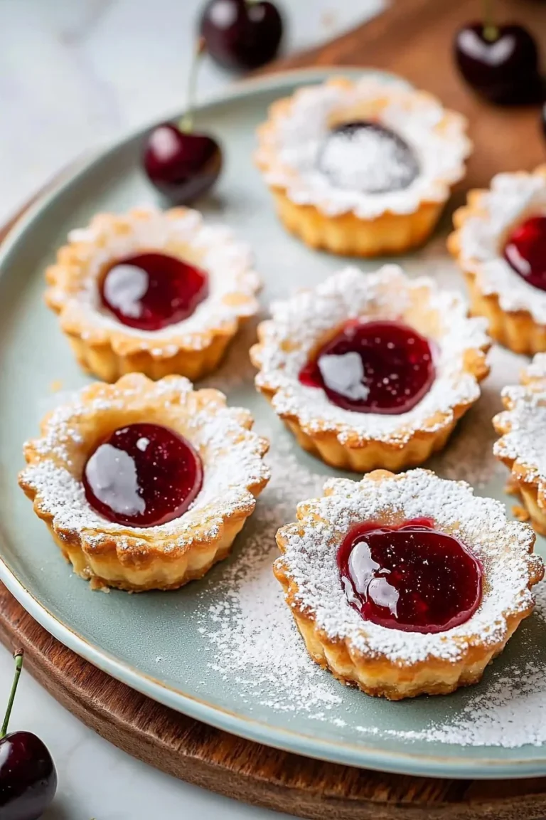 Himmlische Kirsch Bakewell-Törtchen auf einem Teller, perfekt für Naschkatzen.