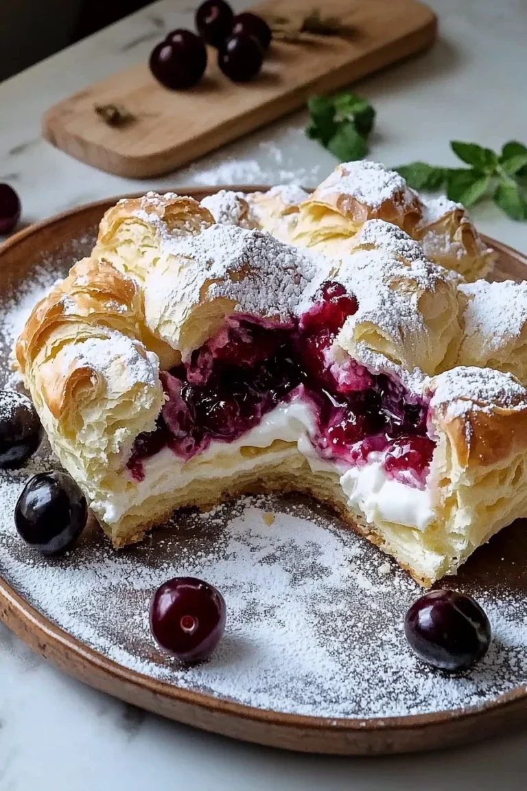 Kirsch-Sahne-Puff-Kuchen mit frischen Kirschen und zarter Sahnefüllung