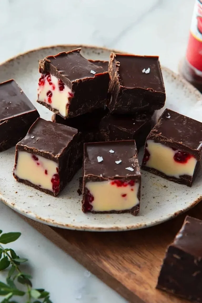 Hausgemachtes Kirsche Cola Fudge in einer Schale auf einem Holztisch
