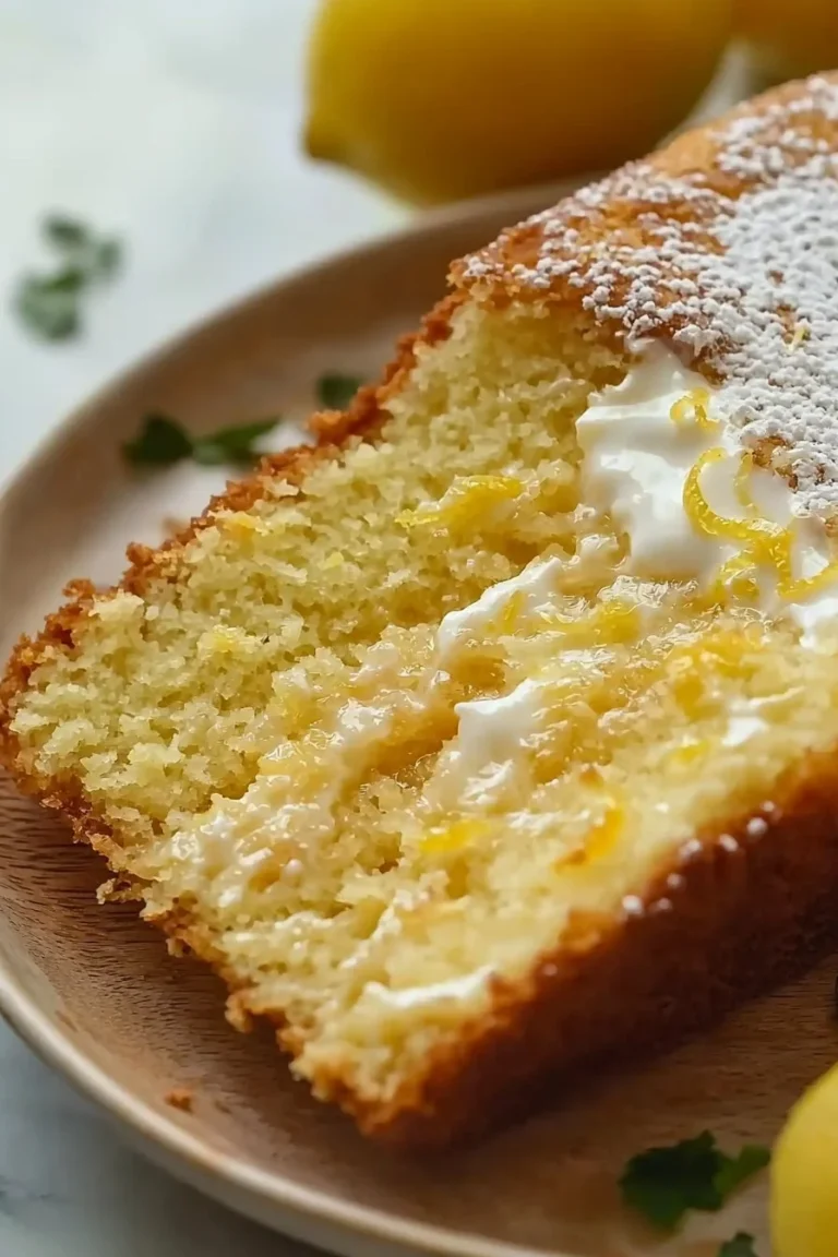 Saftiger Lemon Yogurt Cake auf einem Teller, ideal für frische Desserts.