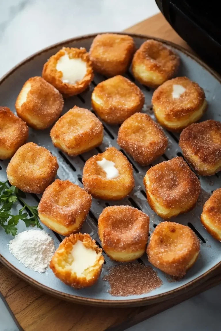 Luftfritteusen-Donutbällchen frisch zubereitet auf einem Teller