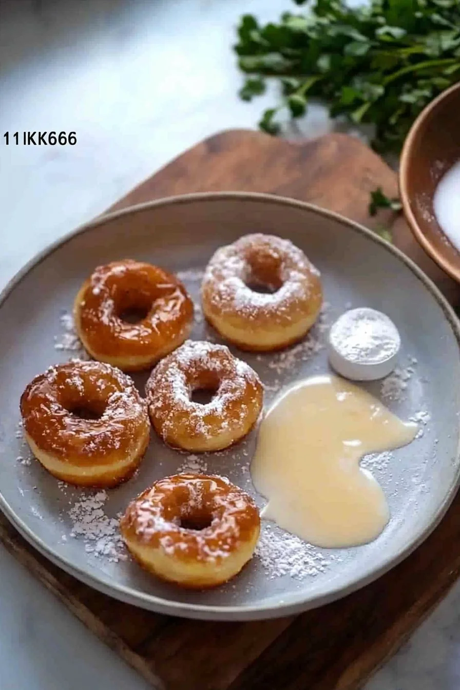 Leckere Luftfritteusen-Donuts auf einem Teller, frisch und knusprig zubereitet.
