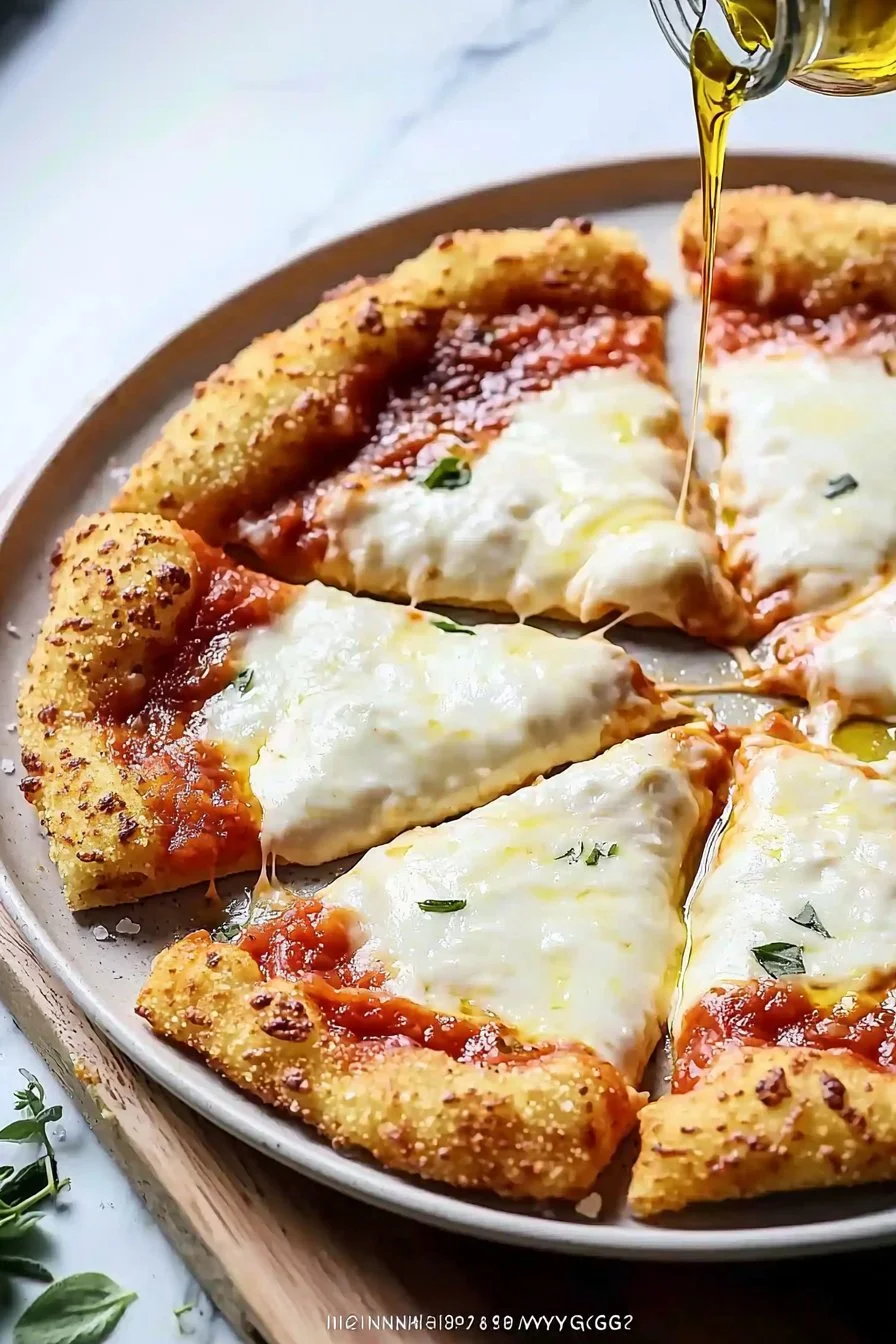 Luftfrittierte Käsepizza mit geschmolzenem Käse und frischen Zutaten