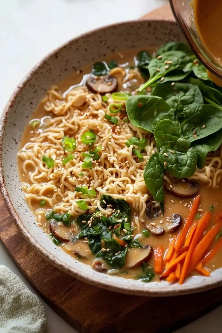 Miso-Erdnuss-Ramen-Schalen mit frischen Zutaten und köstlicher Brühe