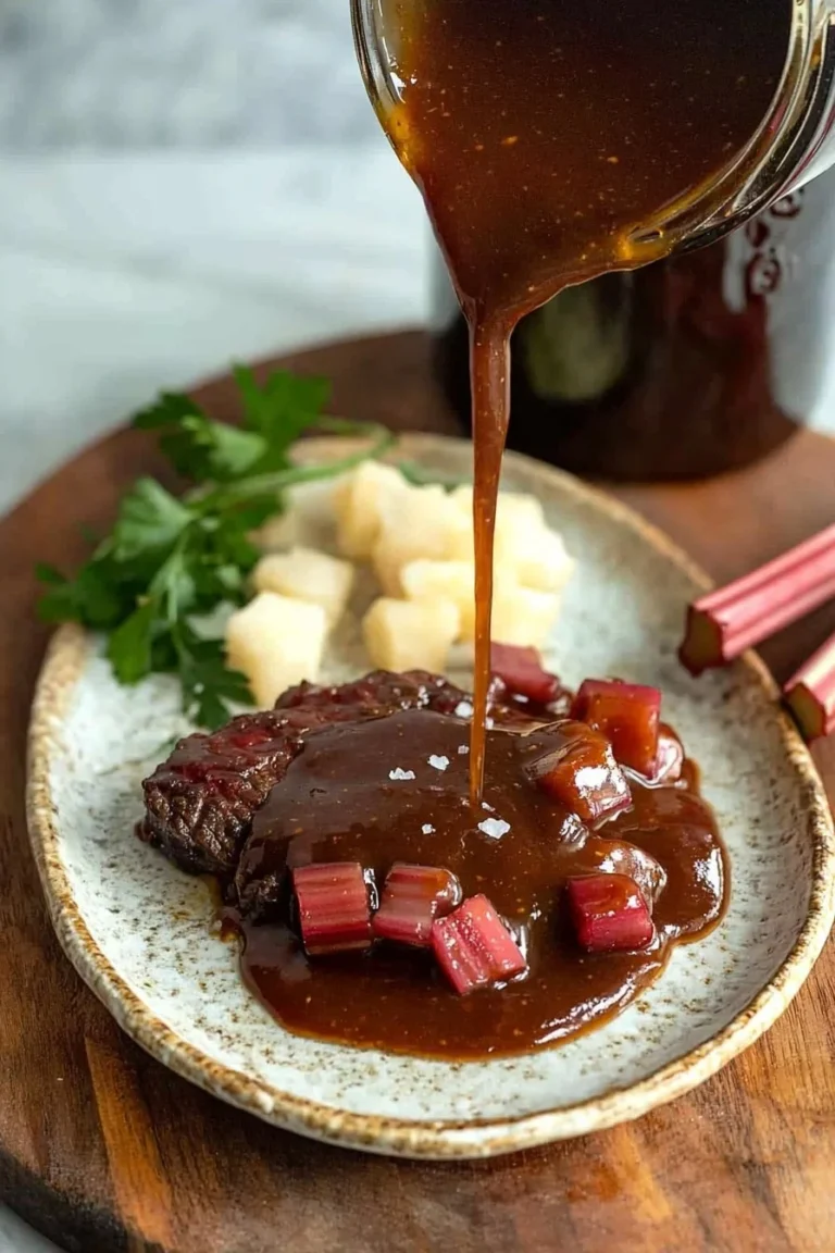 Rhabarber Steaksauce in einem Glas, ideal für Grillgerichte