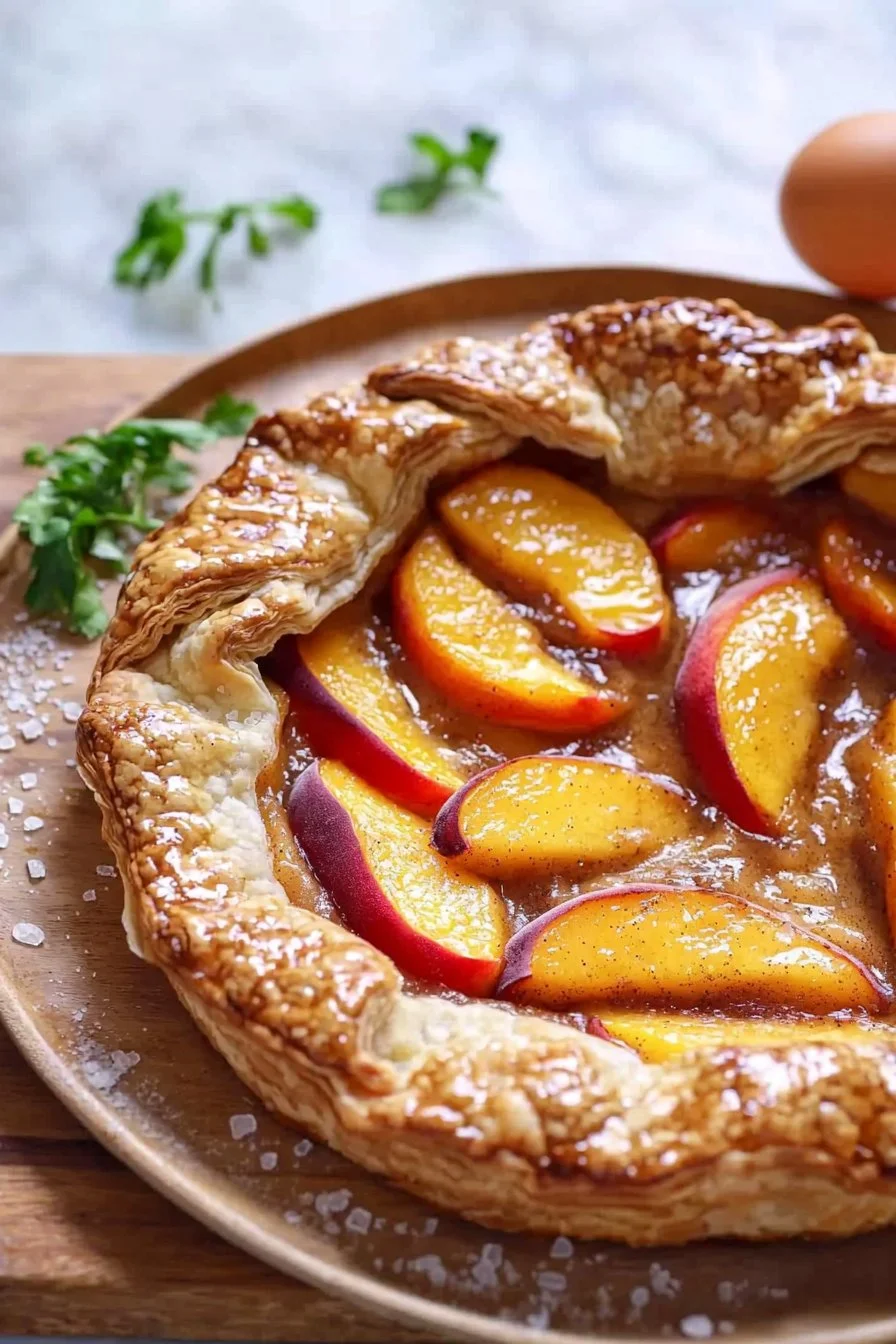 Rustikale Pfirsich-Tarte mit frischen Pfirsichen und knusprigem Teig