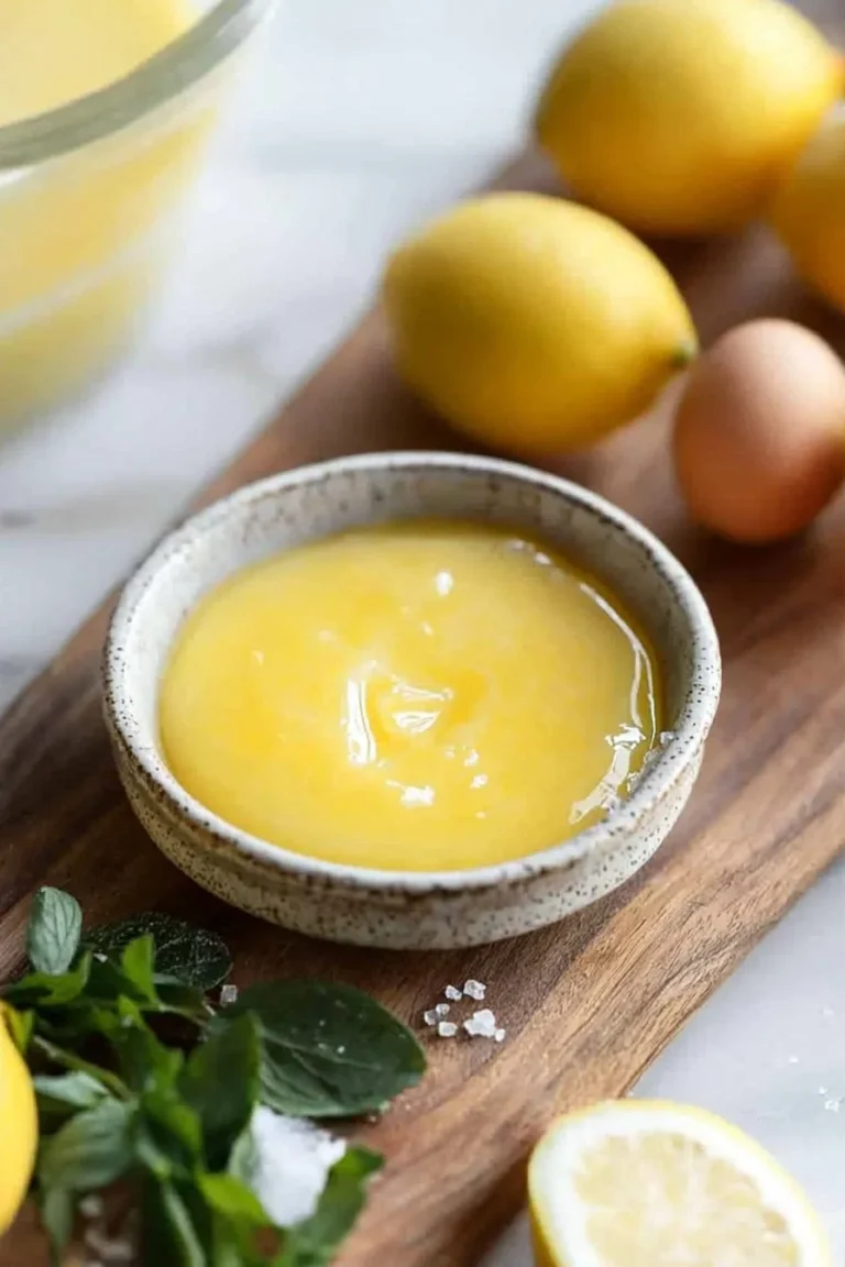 Saurer Zitronenpudding mit frischem Zitronenaroma auf einem weißen Teller