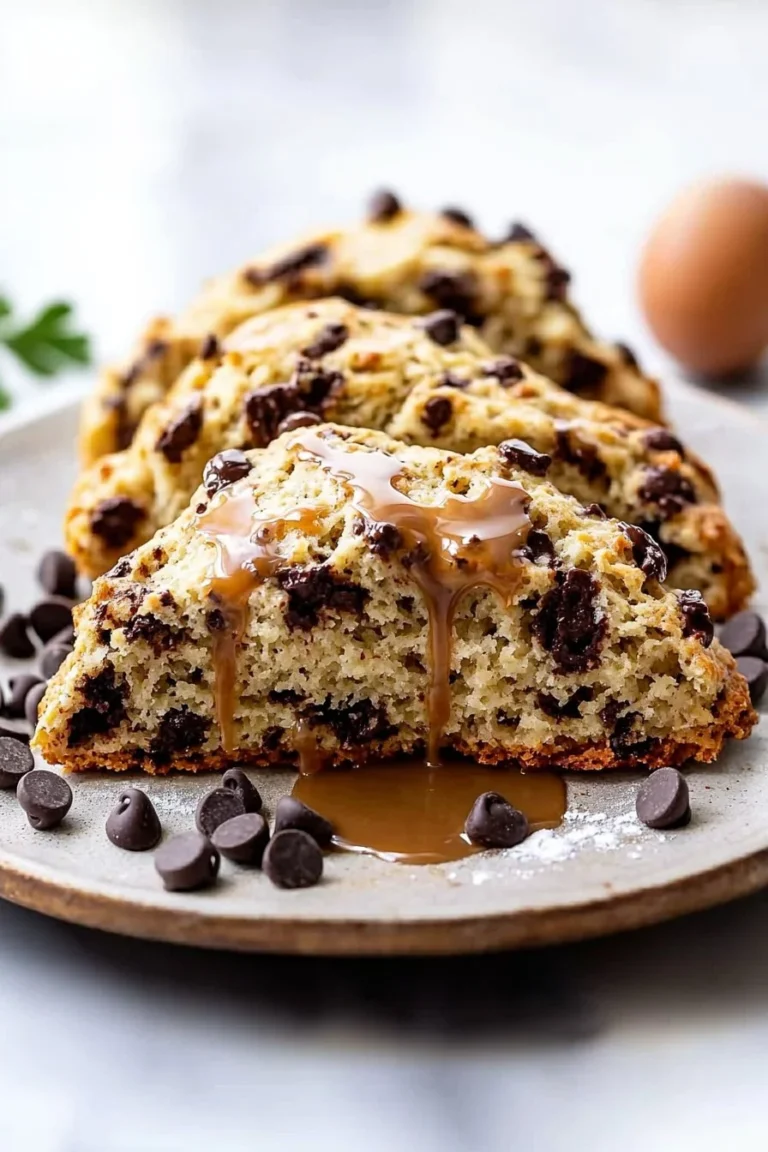 Schokoladenstückchen Kaffee Scones mit Kaffee Glasur auf einem Teller