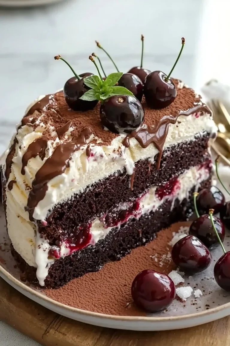 Schwarzwälder Eiscreme Kuchen mit Schokoladenboden und Sahne-Topping
