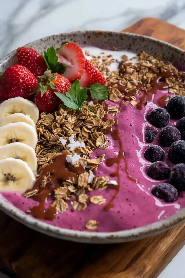 Leckere Smoothie-Schüssel mit frischen Früchten und Nüssen zubereitet