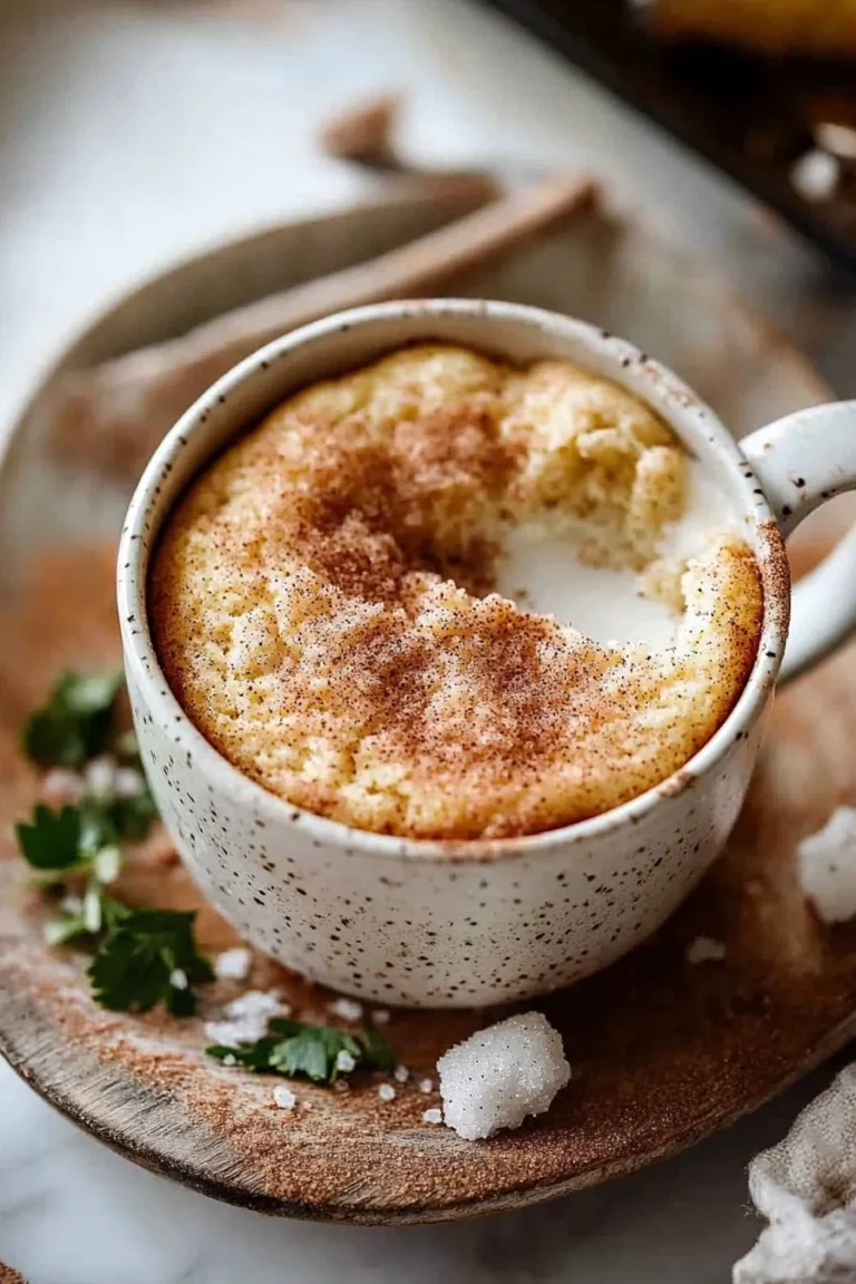 Leckerer Snickerdoodle Tassenkuchen in einer Tasse serviert.